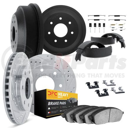 Dynamic Friction Company 7284-54197 Brake Rotor Drilled & Slotted Rotor - Silver w/Heavy Duty Brake Pad & HW Kit