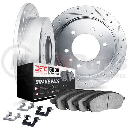 Dynamic Friction Company 7512-63584 Rotors-Drilled & Slotted-Silver w/ 5000 Advanced Brake Pads Incl Hdw