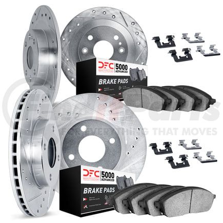 Dynamic Friction Company 7514-03000 Rotors-Drilled & Slotted-Silver w/ 5000 Advanced Brake Pads Incl Hdw