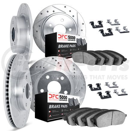 Dynamic Friction Company 7514-21006 Rotors-Drilled & Slotted-Silver w/ 5000 Advanced Brake Pads Incl Hdw