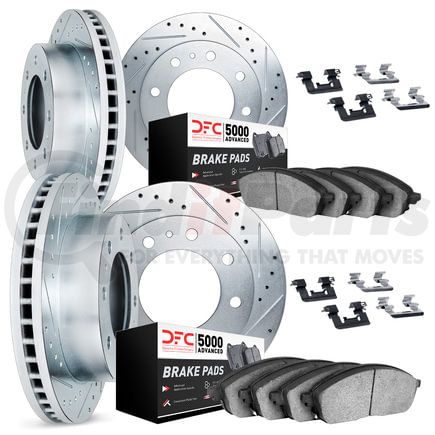 Dynamic Friction Company 7514-48004 Brake Rotor - Dimpled & Slotted - Silver w/5000 Brake Pads & HW Kit