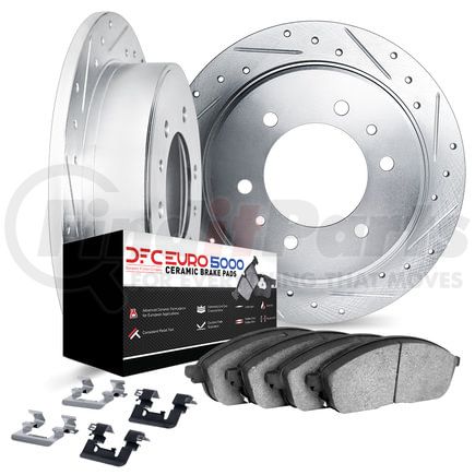 Dynamic Friction Company 7612-16002 Rotors-Drilled & Slotted-Silver w/ 5000 Euro Ceramic Brake Pads Incl Hdw