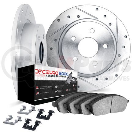 Dynamic Friction Company 7612-40001 Rotors-Drilled & Slotted-Silver w/ 5000 Euro Ceramic Brake Pads Incl Hdw