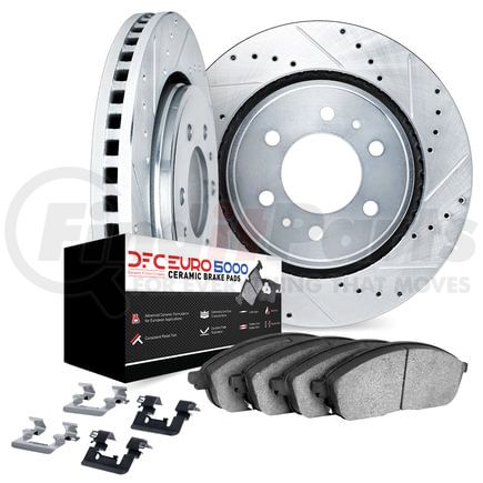 Dynamic Friction Company 7612-47014 Rotors-Drilled & Slotted-Silver w/ 5000 Euro Ceramic Brake Pads Incl Hdw