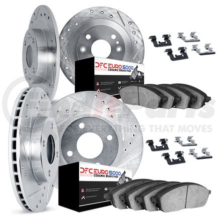 Dynamic Friction Company 7614-20001 Rotors-Drilled & Slotted-Silver w/ 5000 Euro Ceramic Brake Pads Incl Hdw