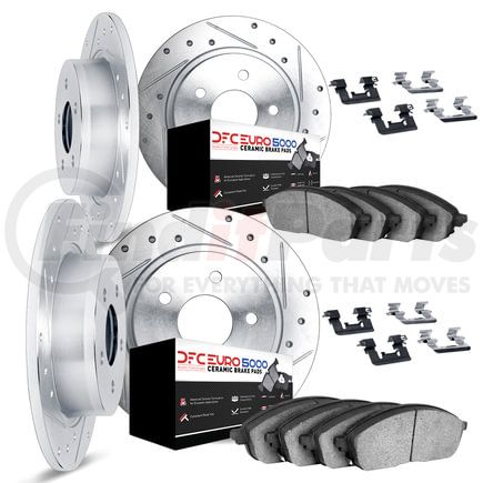 Dynamic Friction Company 7614-63021 Rotors-Drilled & Slotted-Silver w/ 5000 Euro Ceramic Brake Pads Incl Hdw