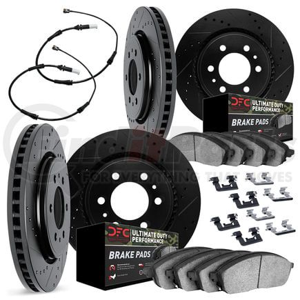 Dynamic Friction Company 8424-47001 Brake Rotor - Drilled & Slotted - Black w/HD Brake Pad w/HW Kit & Sensor