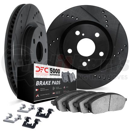 Dynamic Friction Company 8512-31120 Brake Rotor - Dimpled & Slotted - Black w/5000 Brake Pads & HW Kit