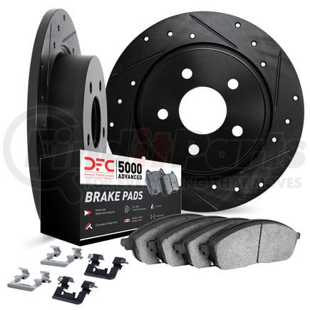 Dynamic Friction Company 8512-40094 Brake Rotor - Dimpled & Slotted - Black w/5000 Brake Pads & HW Kit