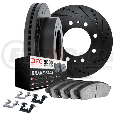 Dynamic Friction Company 8512-54127 Brake Rotor - Drilled & Slotted - Black w/5000 Brake Pads & HW Kit
