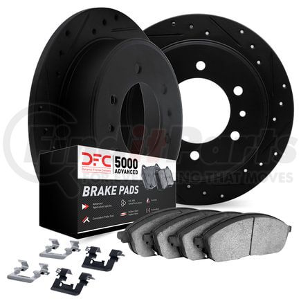 Dynamic Friction Company 8512-63581 Rotors-Drilled & Slotted-Black w/ 5000 Advanced Brake Pads Incl Hdw