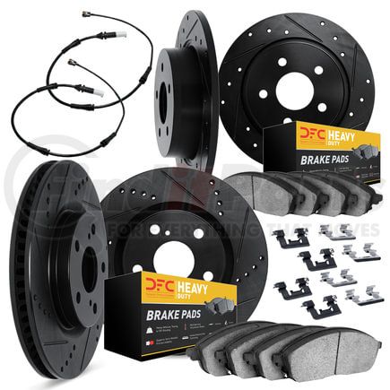 Dynamic Friction Company 8224-40004 Brake Rotor - Drilled & Slotted - Black w/HD Brake Pad w/HW Kit & Sensor