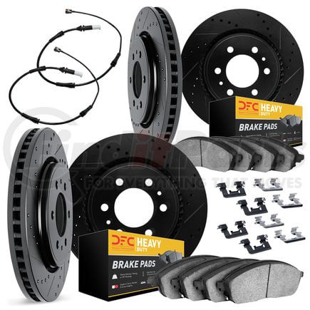 Dynamic Friction Company 8224-40011 Brake Rotor - Drilled & Slotted - Black w/HD Brake Pad w/HW Kit & Sensor