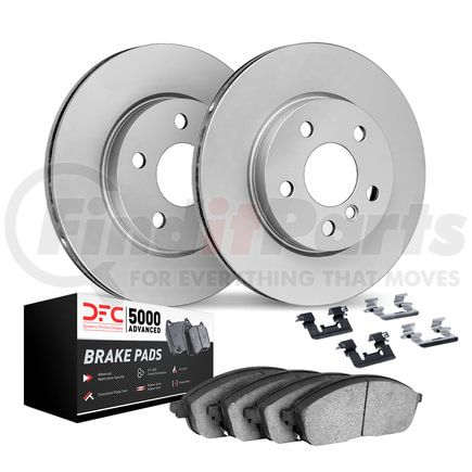 Dynamic Friction Company 9512-02021 Hi-Carbon Rotor - Drilled w/5000 Brake Pads & HW Kit