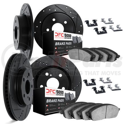 Dynamic Friction Company 8514-03032 Brake Rotor - Dimpled & Slotted - Black w/5000 Brake Pads & HW Kit