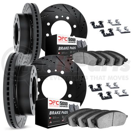 Dynamic Friction Company 8514-48011 Brake Rotor - Dimpled & Slotted - Black w/5000 Brake Pads & HW Kit