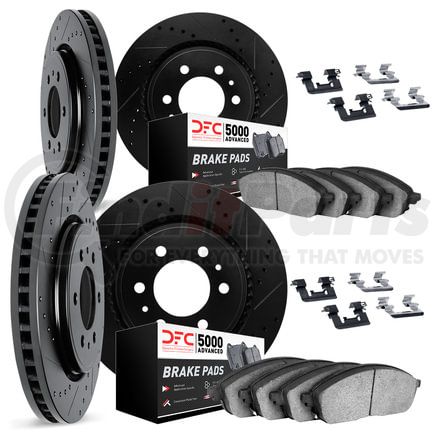 Dynamic Friction Company 8514-54063 Brake Rotor - Drilled & Slotted - Black w/5000 Brake Pads & HW Kit