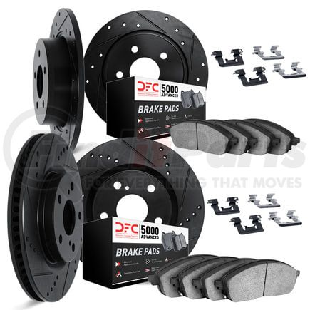 Dynamic Friction Company 8514-76095 Brake Rotor - Dimpled & Slotted - Black w/5000 Brake Pads & HW Kit