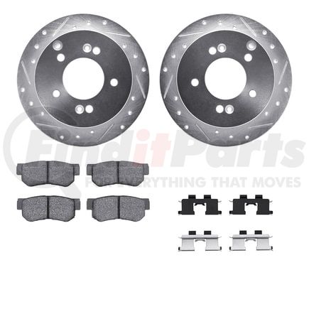 Dynamic Friction Company 7512-03017 Brake Rotor - Dimpled & Slotted - Silver w/5000 Brake Pads & HW Kit