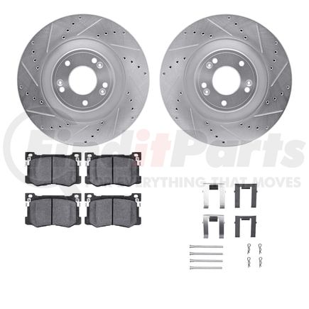 Dynamic Friction Company 7512-03070 Rotors-Drilled & Slotted-Silver w/ 5000 Advanced Brake Pads Incl Hdw