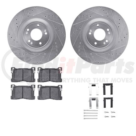 Dynamic Friction Company 7512-03086 Rotors-Drilled & Slotted-Silver w/ 5000 Advanced Brake Pads Incl Hdw