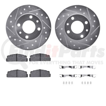 Dynamic Friction Company 7512-07002 Brake Rotor - Drilled & Slotted - Silver w/5000 Brake Pads & HW Kit
