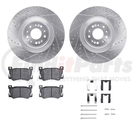 Dynamic Friction Company 7512-10000 Rotors-Drilled & Slotted-Silver w/ 5000 Advanced Brake Pads Incl Hdw