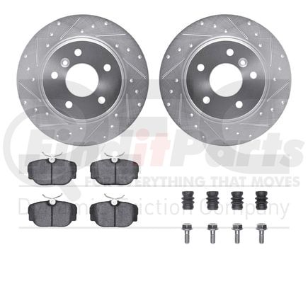 Dynamic Friction Company 7512-11001 Brake Rotor - Drilled & Slotted - Silver w/5000 Brake Pads & HW Kit
