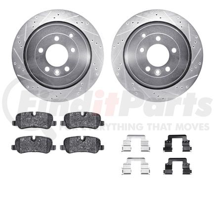 Dynamic Friction Company 7512-11015 Brake Rotor - Drilled & Slotted - Silver w/5000 Brake Pads & HW Kit