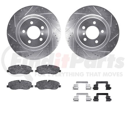 Dynamic Friction Company 7512-11014 Brake Rotor - Drilled & Slotted - Silver w/5000 Brake Pads & HW Kit