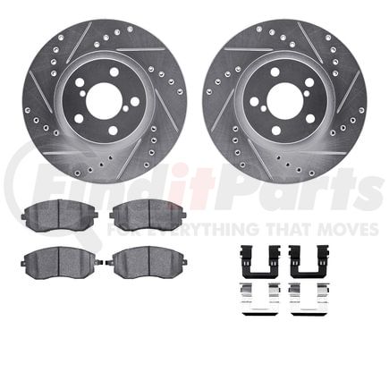 Dynamic Friction Company 7512-13010 Rotors-Drilled & Slotted-Silver w/ 5000 Advanced Brake Pads Incl Hdw