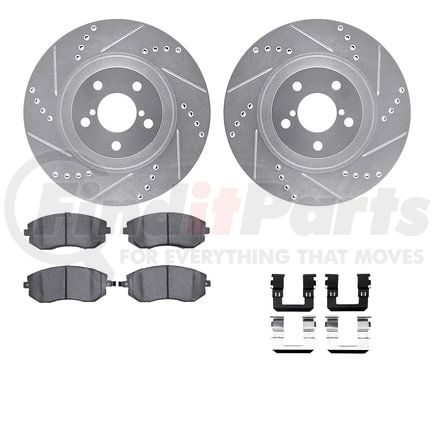 Dynamic Friction Company 7512-13029 Brake Rotor - Dimpled & Slotted - Silver w/5000 Brake Pads & HW Kit