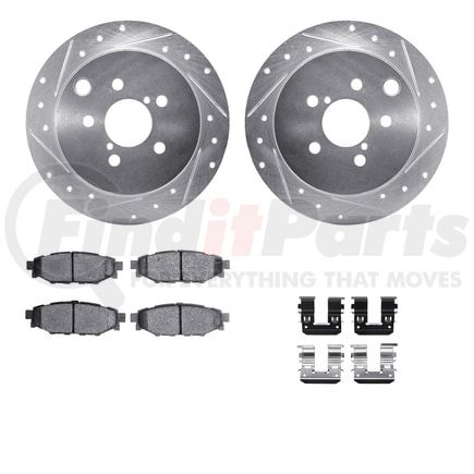 Dynamic Friction Company 7512-13043 Brake Rotor - Dimpled & Slotted - Silver w/5000 Brake Pads & HW Kit