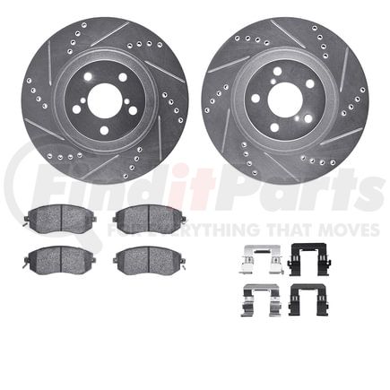 Dynamic Friction Company 7512-13051 Brake Rotor - Dimpled & Slotted - Silver w/5000 Brake Pads & HW Kit