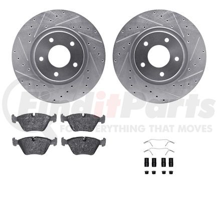 Dynamic Friction Company 7512-20007 Rotors-Drilled & Slotted-Silver w/ 5000 Advanced Brake Pads Incl Hdw
