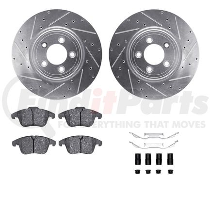 Dynamic Friction Company 7512-20013 Rotors-Drilled & Slotted-Silver w/ 5000 Advanced Brake Pads Incl Hdw