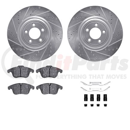 Dynamic Friction Company 7512-20016 Rotors-Drilled & Slotted-Silver w/ 5000 Advanced Brake Pads Incl Hdw