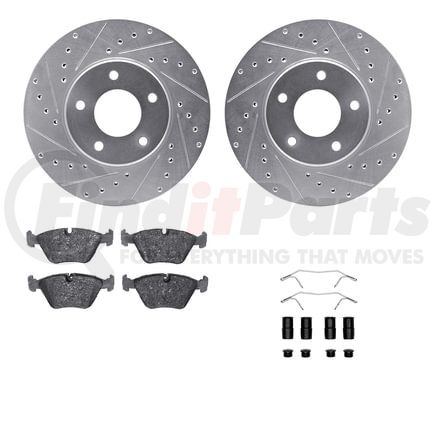 Dynamic Friction Company 7512-20062 Rotors-Drilled & Slotted-Silver w/ 5000 Advanced Brake Pads Incl Hdw