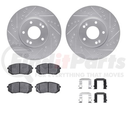 Dynamic Friction Company 7512-21025 Brake Rotor - Dimpled & Slotted - Silver w/5000 Brake Pads & HW Kit