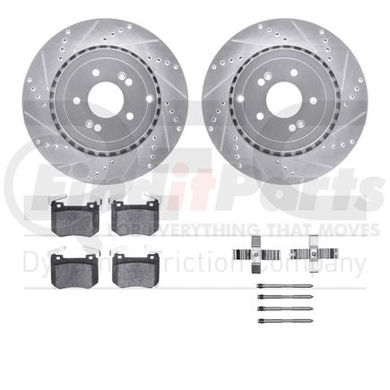 Dynamic Friction Company 7512-21048 Rotors-Drilled & Slotted-Silver w/ 5000 Advanced Brake Pads Incl Hdw