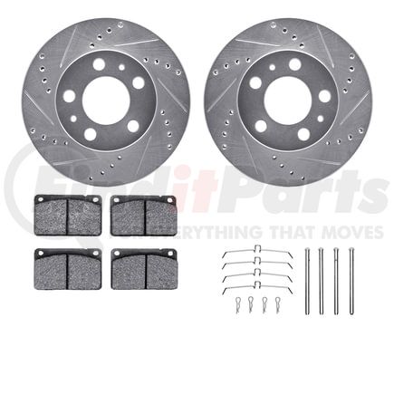 Dynamic Friction Company 7512-27008 Rotors-Drilled & Slotted-Silver w/ 5000 Advanced Brake Pads Incl Hdw