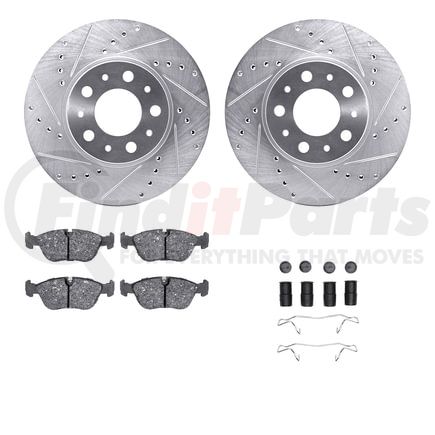 Dynamic Friction Company 7512-27022 Rotors-Drilled & Slotted-Silver w/ 5000 Advanced Brake Pads Incl Hdw