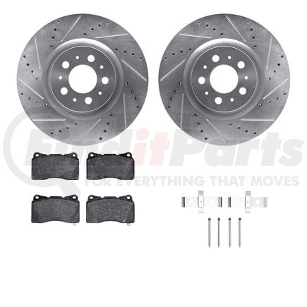 Dynamic Friction Company 7512-27034 Rotors-Drilled & Slotted-Silver w/ 5000 Advanced Brake Pads Incl Hdw