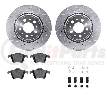 Dynamic Friction Company 7512-27053 Brake Rotor - Drilled & Slotted - Silver w/5000 Brake Pads & HW Kit