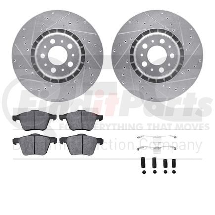 Dynamic Friction Company 7512-27055 Brake Rotor - Drilled & Slotted - Silver w/5000 Brake Pads & HW Kit