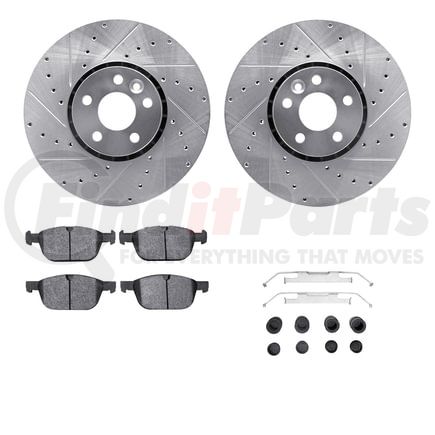 Dynamic Friction Company 7512-27070 Brake Rotor - Drilled & Slotted - Silver w/5000 Brake Pads & HW Kit