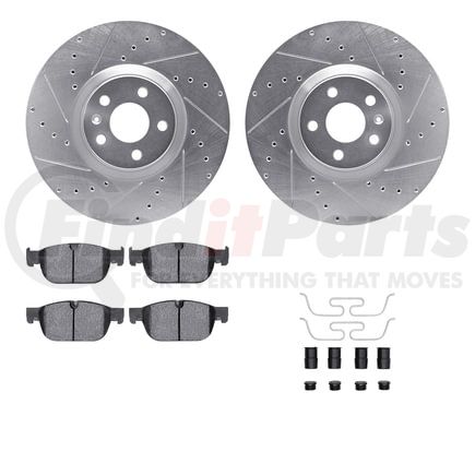Dynamic Friction Company 7512-27287 Rotors-Drilled & Slotted-Silver w/ 5000 Advanced Brake Pads Incl Hdw