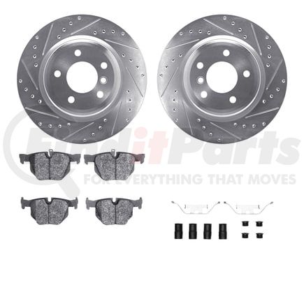 Dynamic Friction Company 7512-31087 Brake Rotor - Drilled & Slotted - Silver w/5000 Brake Pads & HW Kit