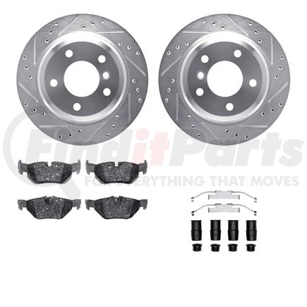 Dynamic Friction Company 7512-31090 Brake Rotor - Drilled & Slotted - Silver w/5000 Brake Pads & HW Kit