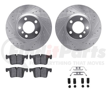 Dynamic Friction Company 7512-31130 Rotors-Drilled & Slotted-Silver w/ 5000 Advanced Brake Pads Incl Hdw